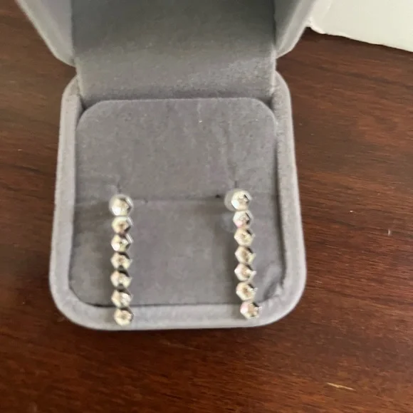 14KT white gold diamond dangling earring 14 stones